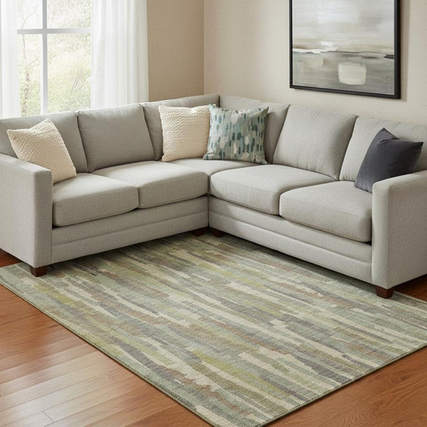HomeRoots 8' Artichoke Green Copper Striped Washable Area Rug – Durable, Stylish, UV Protected for High-Traffic Use 692926