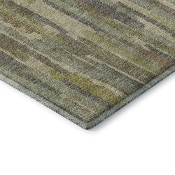 HomeRoots 8' Artichoke Green Copper Striped Washable Area Rug – Durable, Stylish, UV Protected for High-Traffic Use 692926