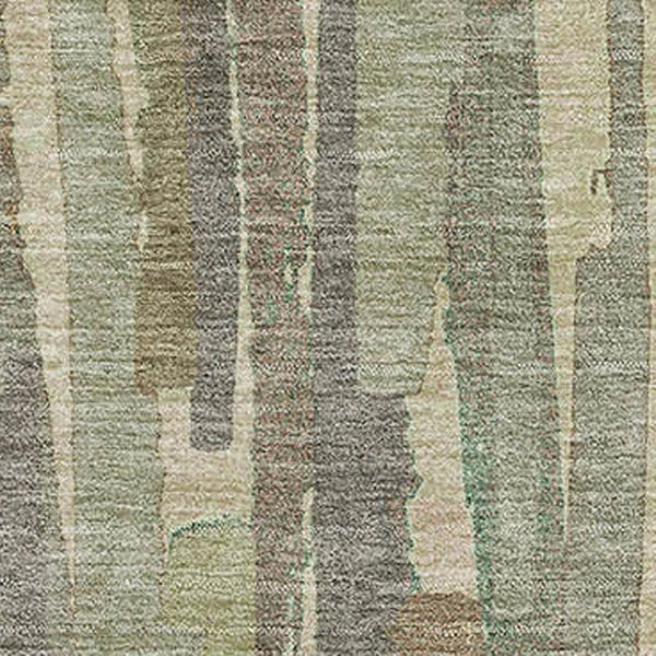 HomeRoots 9' X 12' Artichoke Green Striped Washable Area Rug with UV Protection for High-Traffic Spaces 692927