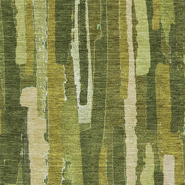HomeRoots 5' X 8' Green And Ivory Striped Washable Area Rug - Durable, Stain-Resistant, UV Protected Design! 692930