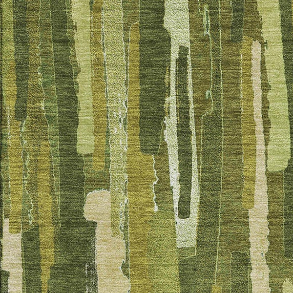 HomeRoots 8' Washable Green and Ivory Striped Area Rug with UV Protection for High-Traffic Spaces & Style 692932