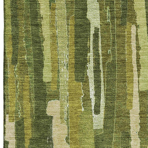 HomeRoots 9' X 12' Green And Ivory Striped Washable Area Rug – Durable, UV-Protected, Non-Slip for Busy Homes 692933
