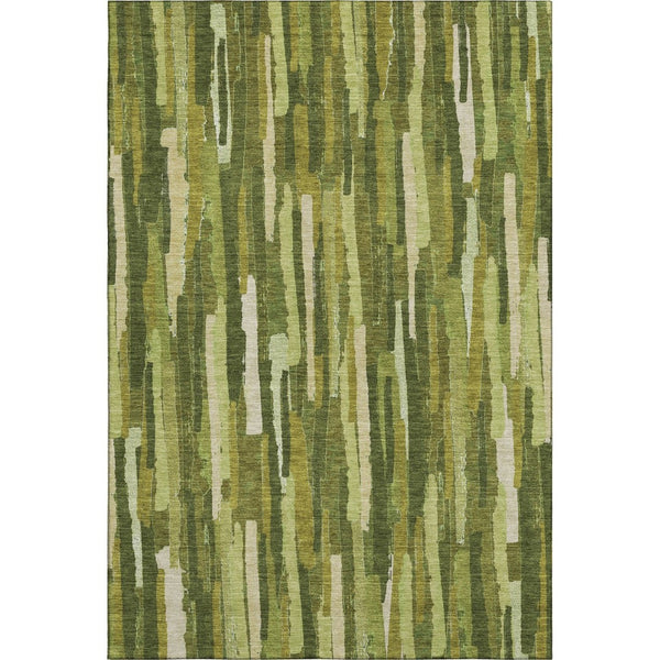 HomeRoots 10' x 14' Striped Washable Area Rug - Green & Ivory Design with UV Protection for Easy Care & Style 692934