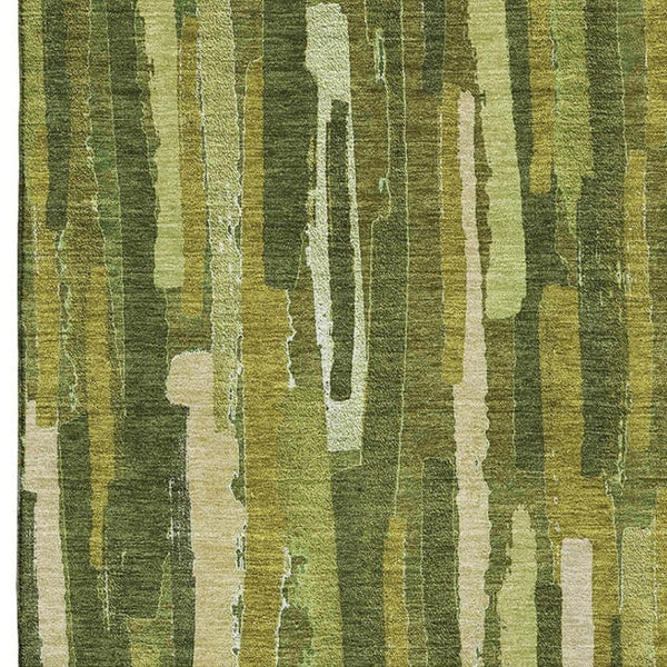 HomeRoots 10' x 14' Striped Washable Area Rug - Green & Ivory Design with UV Protection for Easy Care & Style 692934