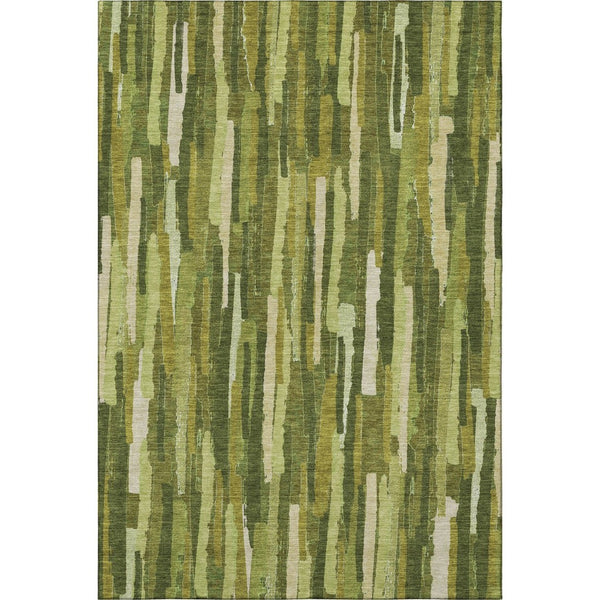 HomeRoots 10' x 14' Striped Washable Area Rug - Green & Ivory Design with UV Protection for Easy Care & Style 692934