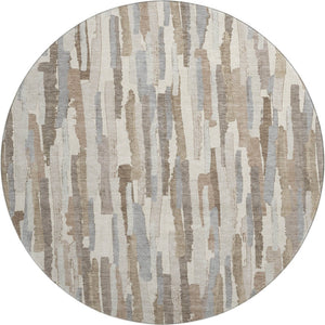HomeRoots 8' X 8' Washable Round Rug in Ivory, Gray & Brown Stripes – UV Protected, Non-Slip, Durable Design 692937
