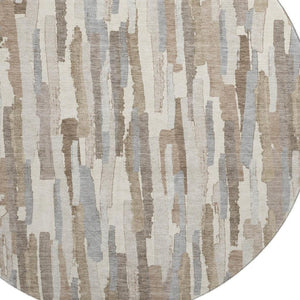 HomeRoots 8' X 8' Washable Round Rug in Ivory, Gray & Brown Stripes – UV Protected, Non-Slip, Durable Design 692937