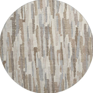 HomeRoots 8' X 8' Washable Round Rug in Ivory, Gray & Brown Stripes – UV Protected, Non-Slip, Durable Design 692937