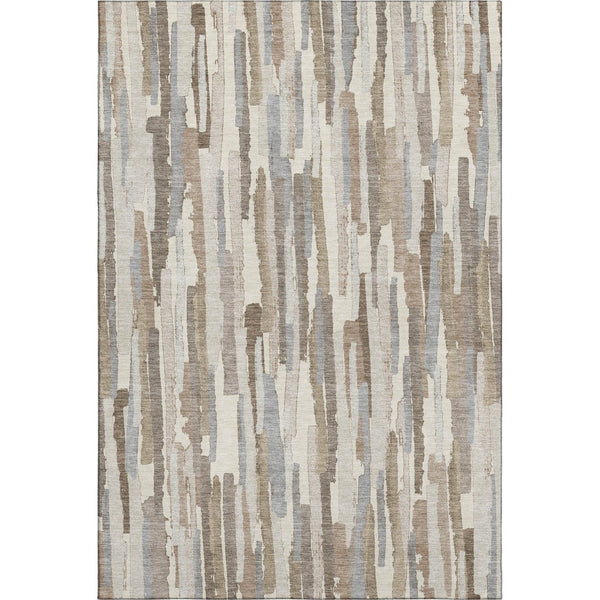 HomeRoots 8' Striped Washable Area Rug in Ivory Gray Brown - Durable, UV-Protected, Easy-Care Design for Homes 692938