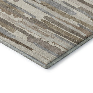 HomeRoots 8' Striped Washable Area Rug in Ivory Gray Brown - Durable, UV-Protected, Easy-Care Design for Homes 692938