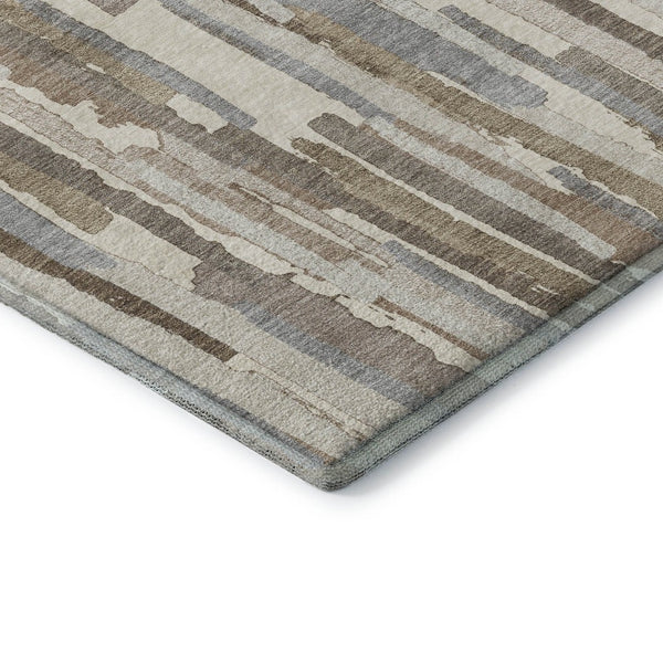 HomeRoots 8' Striped Washable Area Rug in Ivory Gray Brown - Durable, UV-Protected, Easy-Care Design for Homes 692938