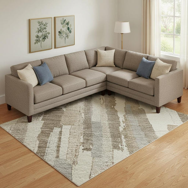HomeRoots 9' X 12' Ivory Gray Brown Striped Area Rug – Washable, UV Protected, Non-Slip, Perfect for Families 692939