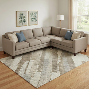 HomeRoots 10' Striped Washable Area Rug in Ivory, Gray & Brown - UV Protected, Stain Resistant & Durable Design 692940