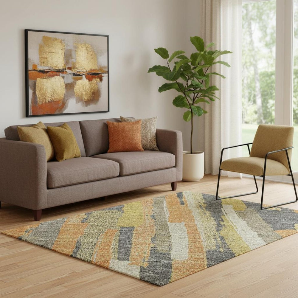 HomeRoots 5' X 8' Vibrant Orange Gold Ivory Striped Washable Area Rug with UV Protection for Busy Homes 692942