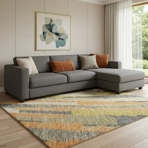 HomeRoots 8' Washable Striped Area Rug in Orange, Gold & Ivory – UV Protected, Stain Resistant & Durable Design 692944