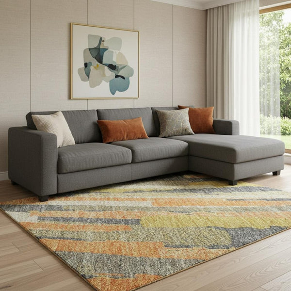 HomeRoots 8' Washable Striped Area Rug in Orange, Gold & Ivory – UV Protected, Stain Resistant & Durable Design 692944