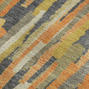 HomeRoots 8' Washable Striped Area Rug in Orange, Gold & Ivory – UV Protected, Stain Resistant & Durable Design 692944
