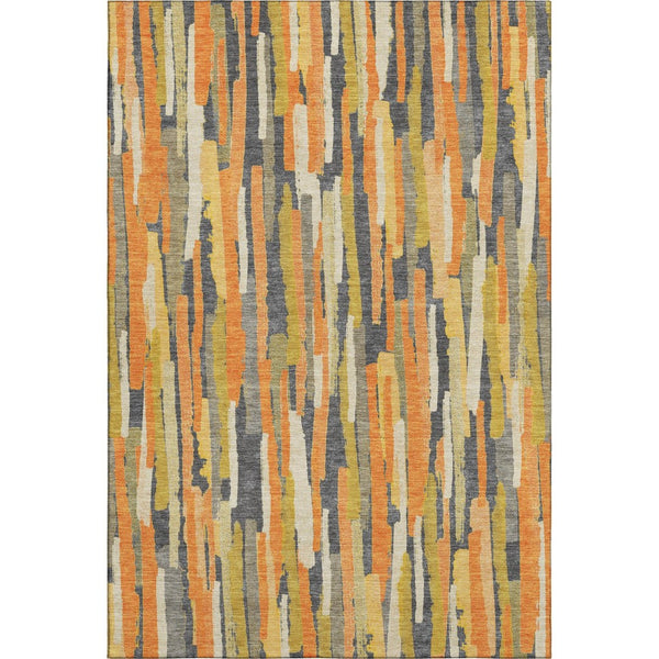 HomeRoots 9' X 12' Vibrant Orange Gold Ivory Striped Washable Area Rug with Non-Slip Backing & UV Protection 692945