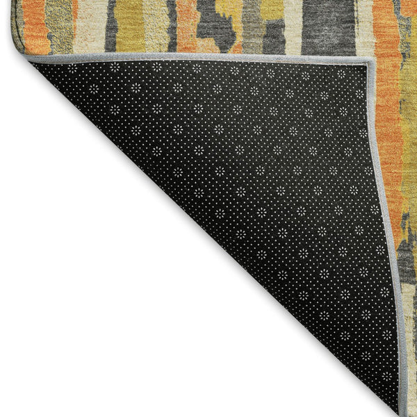 HomeRoots 9' X 12' Vibrant Orange Gold Ivory Striped Washable Area Rug with Non-Slip Backing & UV Protection 692945