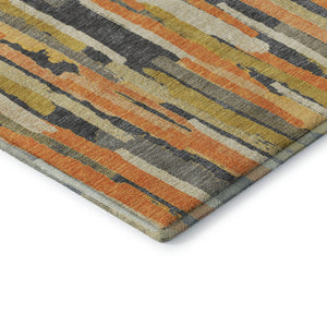 HomeRoots 9' X 12' Vibrant Orange Gold Ivory Striped Washable Area Rug with Non-Slip Backing & UV Protection 692945