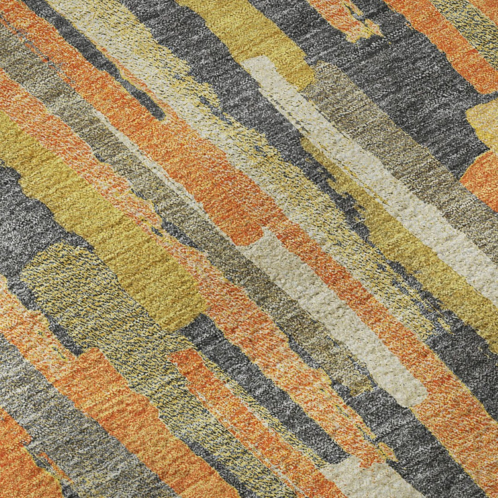 HomeRoots 9' X 12' Vibrant Orange Gold Ivory Striped Washable Area Rug with Non-Slip Backing & UV Protection 692945