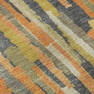 HomeRoots 9' X 12' Vibrant Orange Gold Ivory Striped Washable Area Rug with Non-Slip Backing & UV Protection 692945