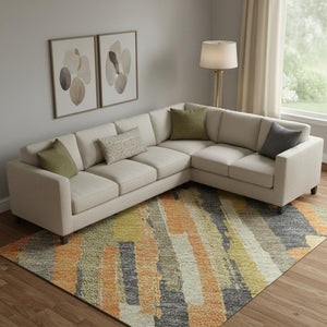 HomeRoots 10' X 14' Stylish Orange Gold & Ivory Striped Washable Area Rug with UV Protection for Any Room 692946