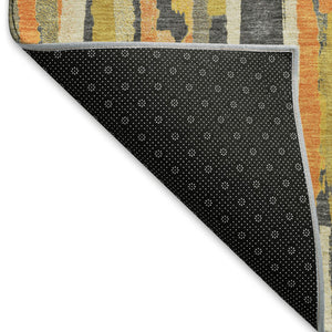 HomeRoots 10' X 14' Stylish Orange Gold & Ivory Striped Washable Area Rug with UV Protection for Any Room 692946