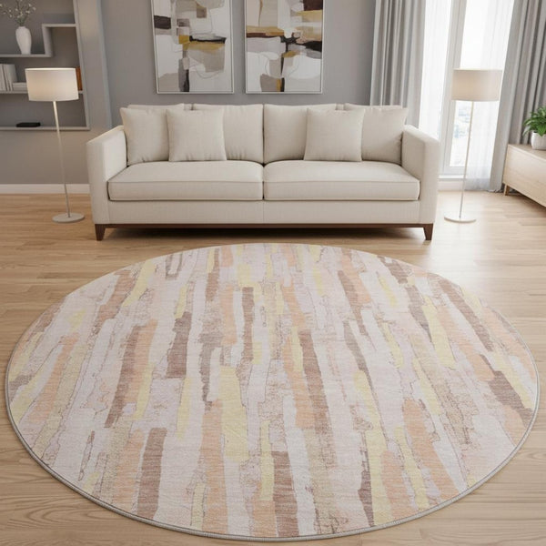 HomeRoots 8' X 8' Colorful Striped Round Rug with UV Protection – Stain-Resistant, Washable & Durable Design 692949