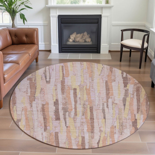 HomeRoots 8' X 8' Colorful Striped Round Rug with UV Protection – Stain-Resistant, Washable & Durable Design 692949