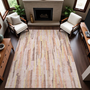 HomeRoots 8' Washable Striped Area Rug in Pink, Yellow & Peach - UV Protected, Stain Resistant, Non-Slip Design 692950