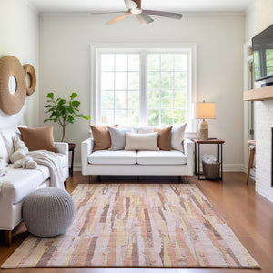 HomeRoots 8' Washable Striped Area Rug in Pink, Yellow & Peach - UV Protected, Stain Resistant, Non-Slip Design 692950