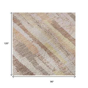 HomeRoots 8' Washable Striped Area Rug in Pink, Yellow & Peach - UV Protected, Stain Resistant, Non-Slip Design 692950