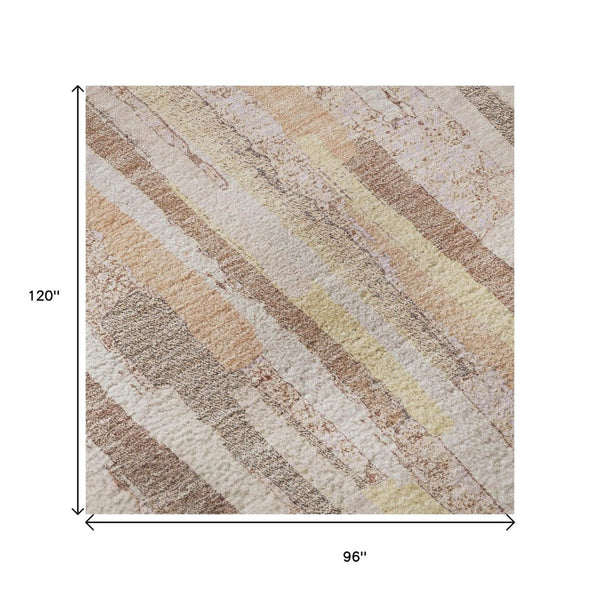 HomeRoots 8' Washable Striped Area Rug in Pink, Yellow & Peach - UV Protected, Stain Resistant, Non-Slip Design 692950