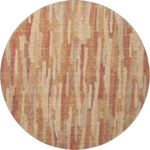 HomeRoots 8' X 8' Round Salmon Brick Red & Gold Striped Washable Rug - UV Protected, Stain Resistant & Durable 692955