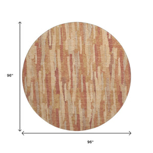 HomeRoots 8' X 8' Round Salmon Brick Red & Gold Striped Washable Rug - UV Protected, Stain Resistant & Durable 692955