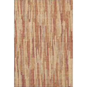 HomeRoots 10' X 14' Salmon Brick Red & Gold Striped Area Rug - Washable, UV Protected, Non-Slip, Family Friendly 692958