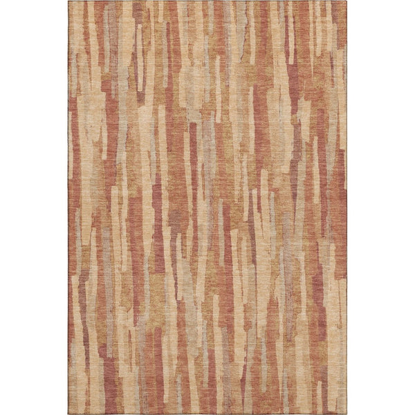 HomeRoots 10' X 14' Salmon Brick Red & Gold Striped Area Rug - Washable, UV Protected, Non-Slip, Family Friendly 692958