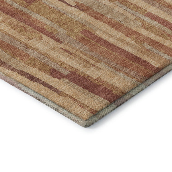 HomeRoots 10' X 14' Salmon Brick Red & Gold Striped Area Rug - Washable, UV Protected, Non-Slip, Family Friendly 692958