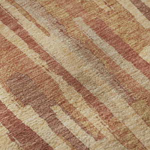 HomeRoots 10' X 14' Salmon Brick Red & Gold Striped Area Rug - Washable, UV Protected, Non-Slip, Family Friendly 692958