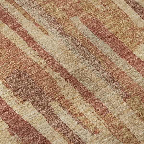 HomeRoots 10' X 14' Salmon Brick Red & Gold Striped Area Rug - Washable, UV Protected, Non-Slip, Family Friendly 692958