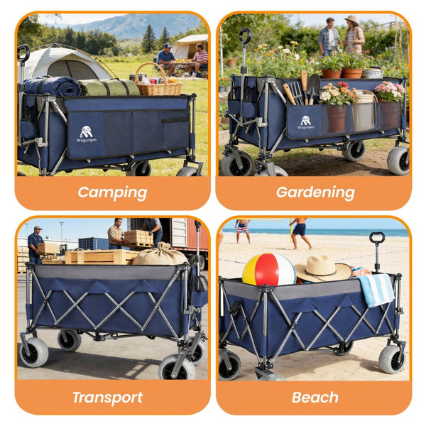 English Elm 52-inch Heavy Duty Folding Utility Wagon 560lb Capacity All Terrain Collapsible Cart Blue Gray W2932P417646