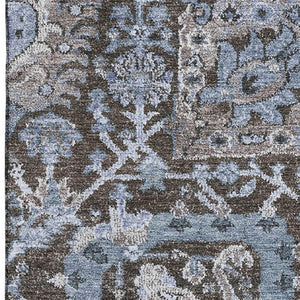 HomeRoots 5' X 8' Denim Blue Gray Silver Damask Area Rug - Washable, UV Protected, Stain Resistant Design 692960