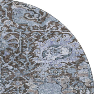 HomeRoots 8' Washable Denim Blue Gray Silver Damask Round Rug - UV Protected, Stain Resistant, Durable Design 692961