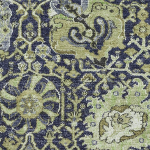 HomeRoots 5' X 8' Washable Damask Area Rug in Fern Green, Navy Blue & Ivory - Durable, UV Protected Elegance! 692966