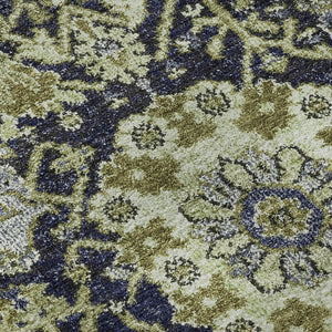 HomeRoots 8' X 8' Classic Damask Washable Round Rug in Fern Green, Navy Blue & Ivory with UV Protection 692967
