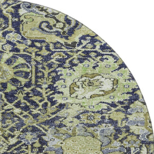 HomeRoots 8' X 8' Classic Damask Washable Round Rug in Fern Green, Navy Blue & Ivory with UV Protection 692967