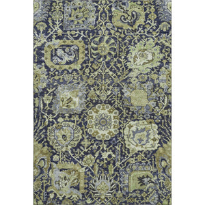 HomeRoots 8' Washable Fern Green, Navy Blue & Ivory Damask Area Rug – Durable, Stain Resistant & UV Protected 692968