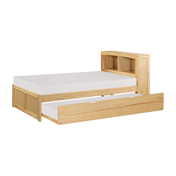 English Elm Modern Twin Platform Bed with Bookcase Headboard in Warm Natural Pine Wood Finish B011S02422