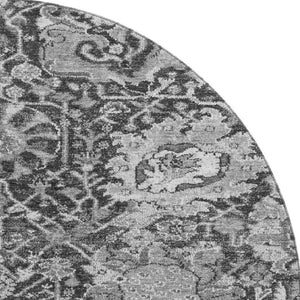 HomeRoots 8' Gray-Silver Charcoal Damask Round Rug - Washable, Stain-Resistant, UV Protected for Family Spaces 692973